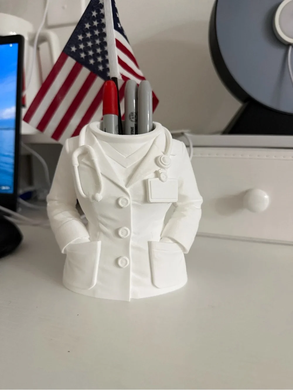 3D Medical Desk Organizer – Lab Coat Bust with Stethoscope and Card Holder